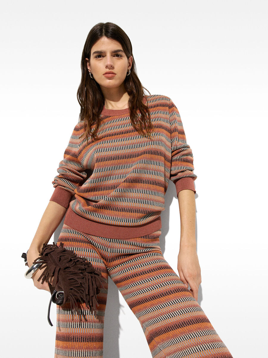 Striped jacquard knit sweater