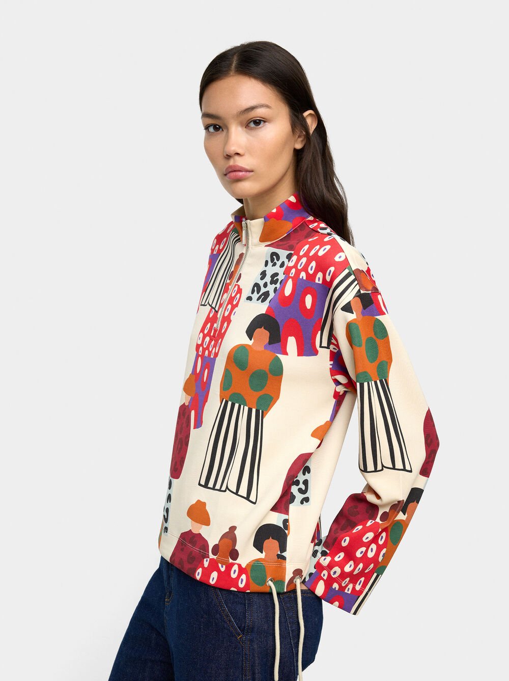 Printed sweatshirt with zipper closure