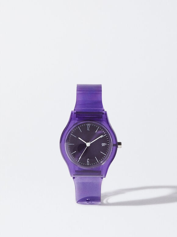 Zegarek Z Silikonowym Paskiem, Purpurowy, hi-res