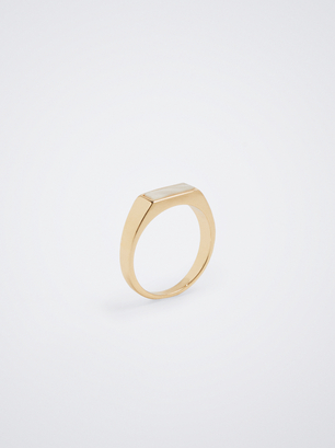 Bague Sceau Avec Résine, Blanc, hi-res