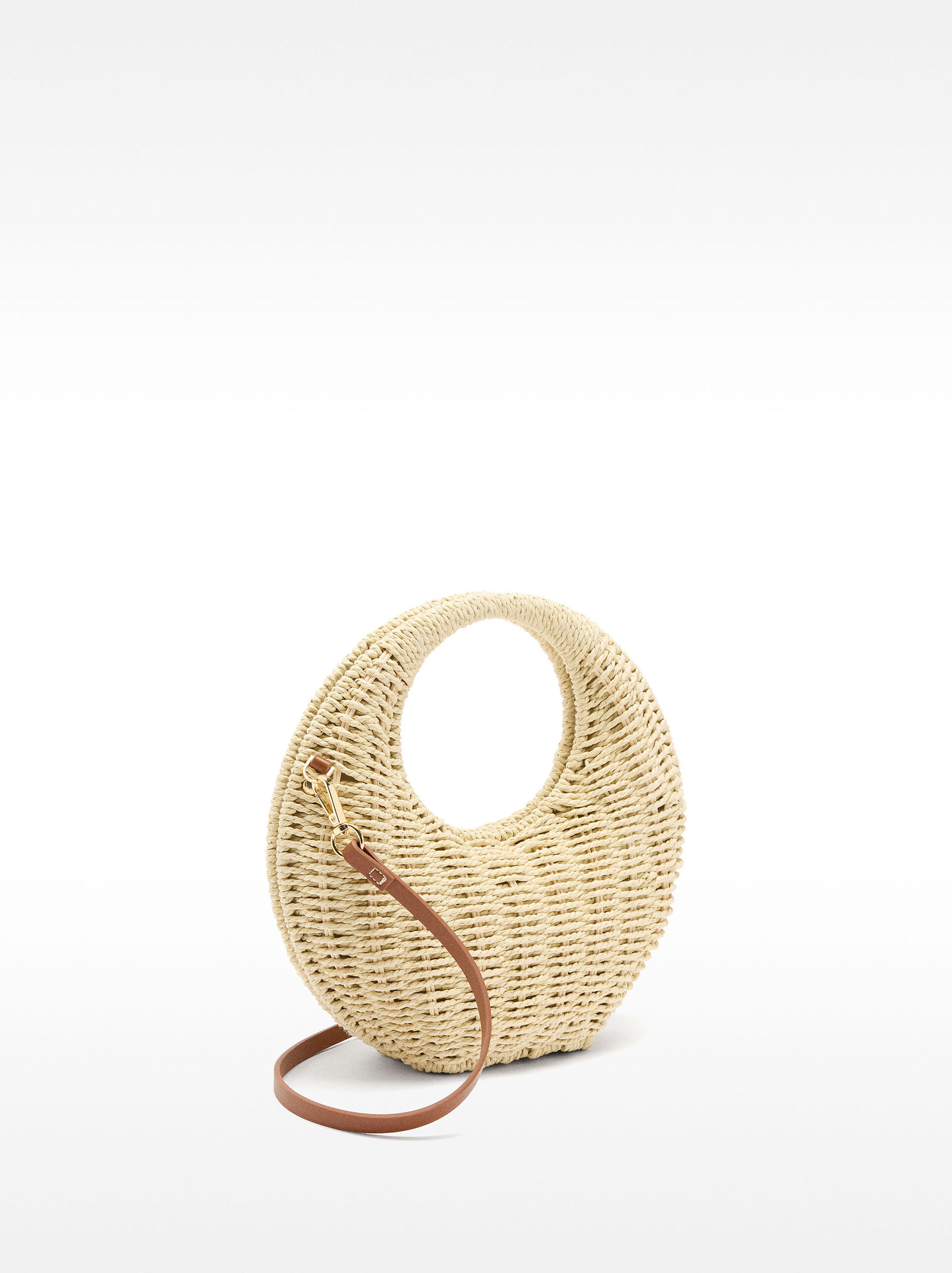 Round straw-effect crossbody bag image number 2.0