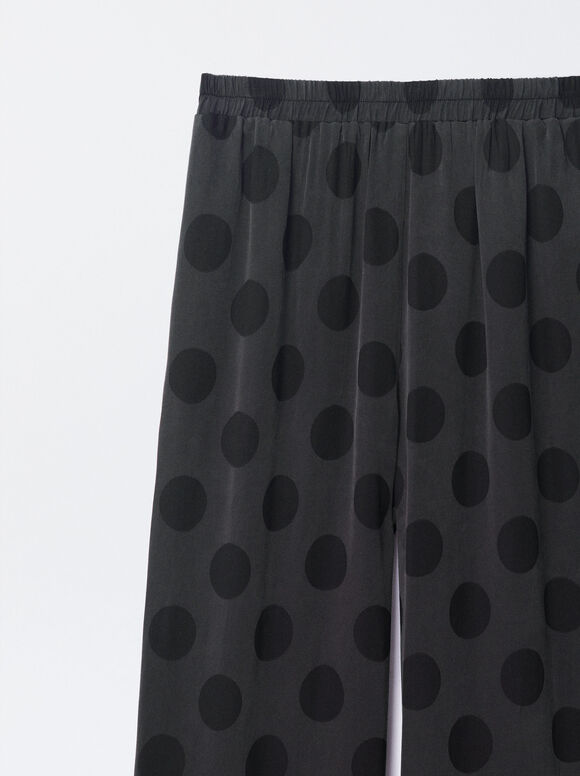 Online Exclusive - Pantalon Lyocell Taille Élastique À Pois, Noir, hi-res