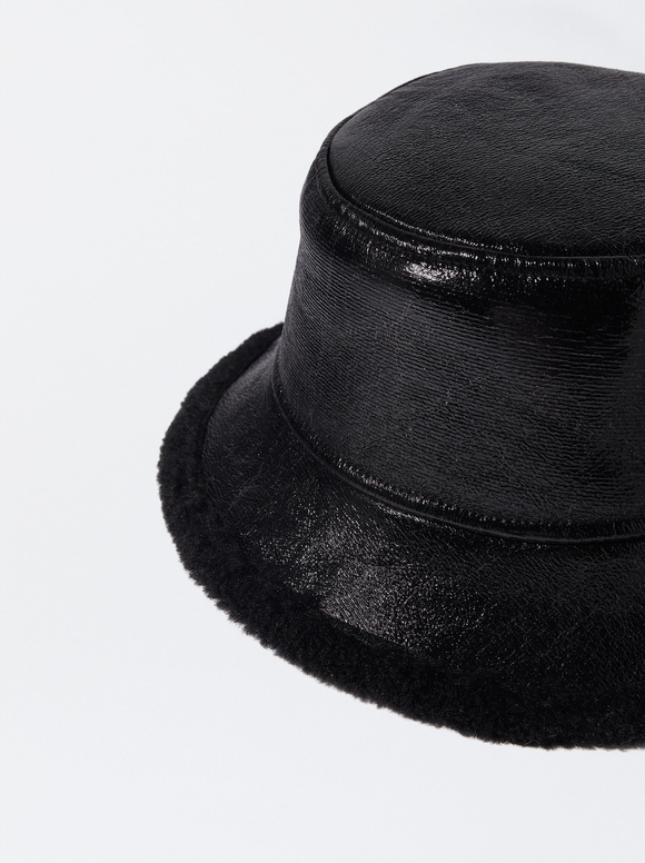 Waterproof Patent Bucket Hat, Black, hi-res