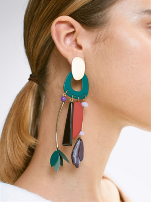 Online Exclusive -Long Multi-Coloured Drop Earrings, Multicolor, hi-res