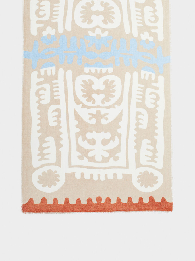 Printed Scarf Made From Recycled Materials, Beige, hi-res