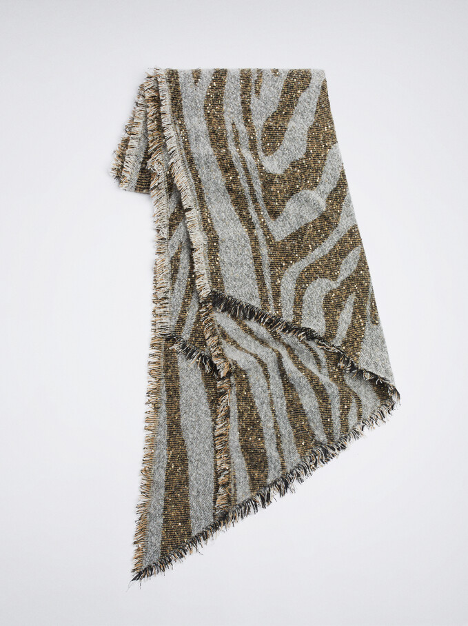 Blanket Scarf With Sequins, Beige, hi-res