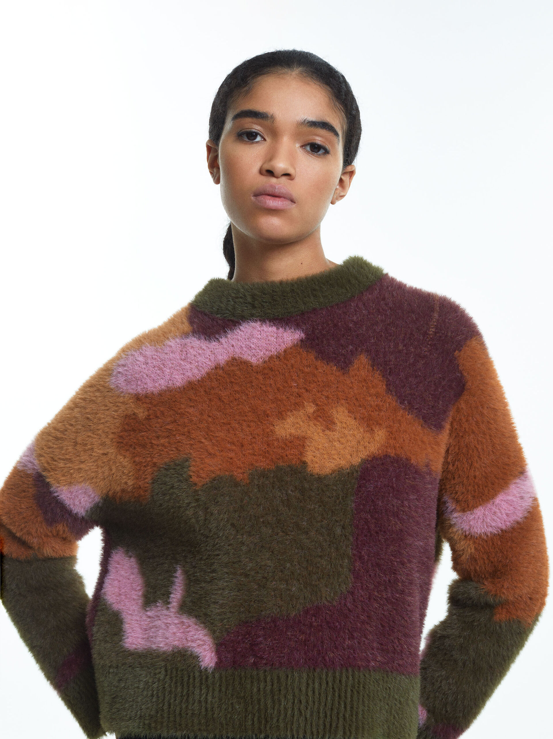 Fur Effect Jacquard Sweater image number 2.0