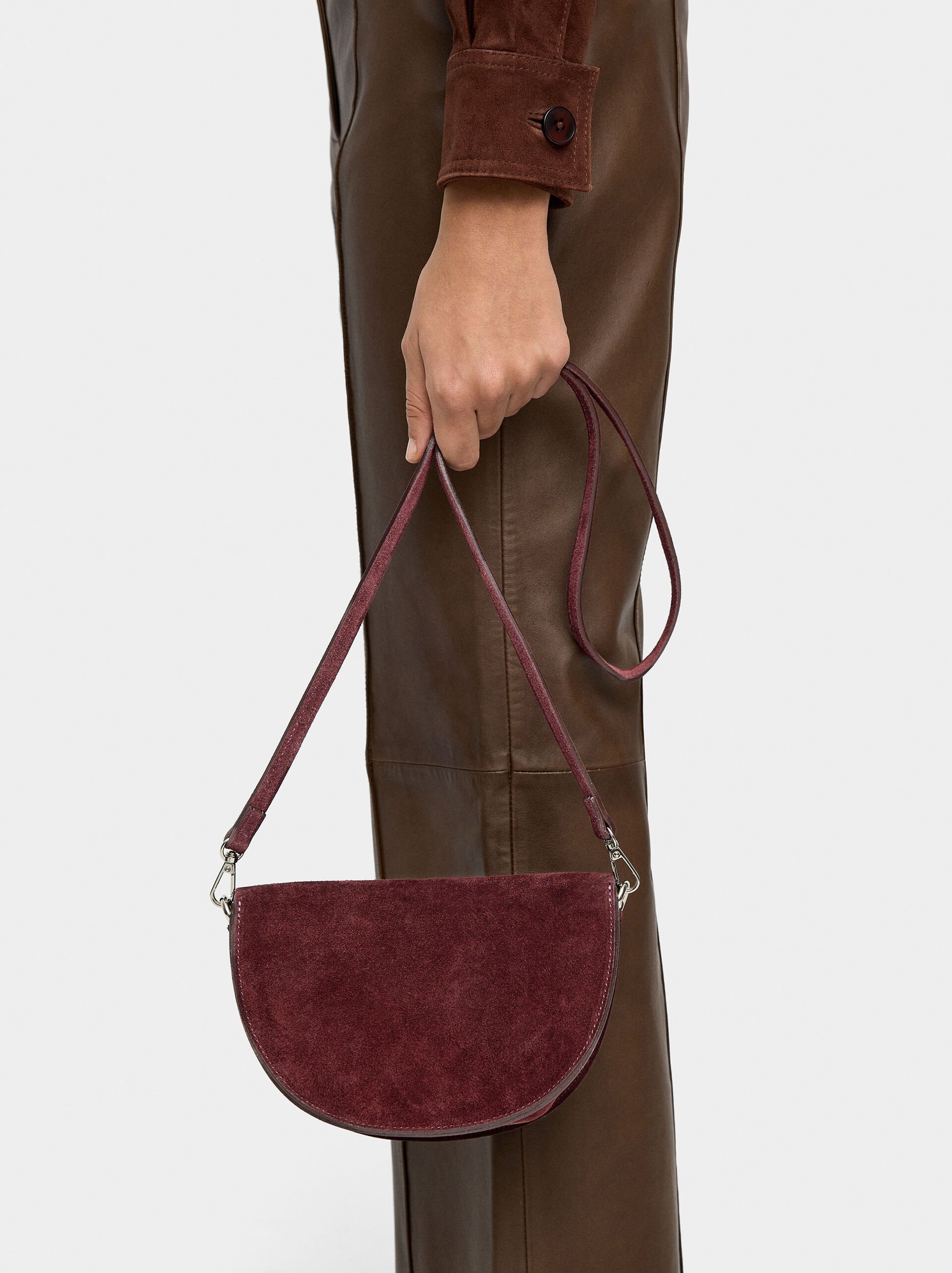 Suede crossbody bag with flap image number 4.0