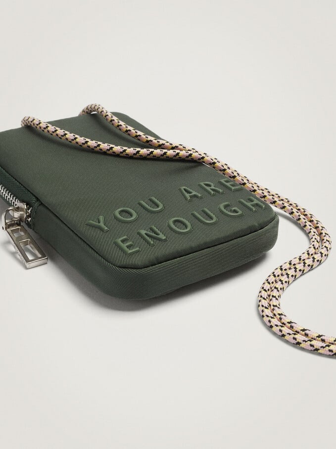 Nylon Mobile Phone Case With Shoulder Strap, Green, hi-res