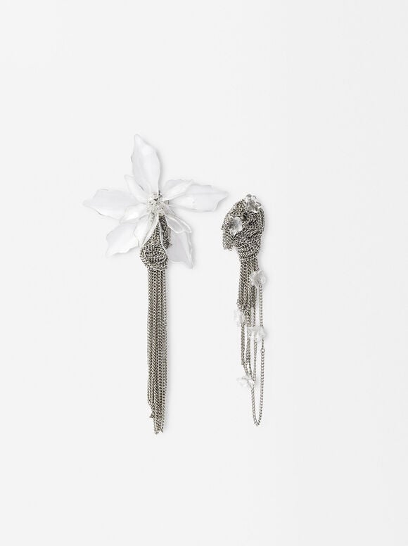Online Exclusive - Flower Earrings With Resin, Silver, hi-res