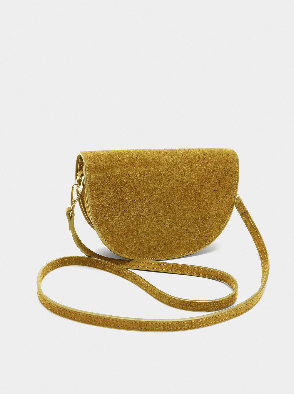 Suede crossbody bag with flap