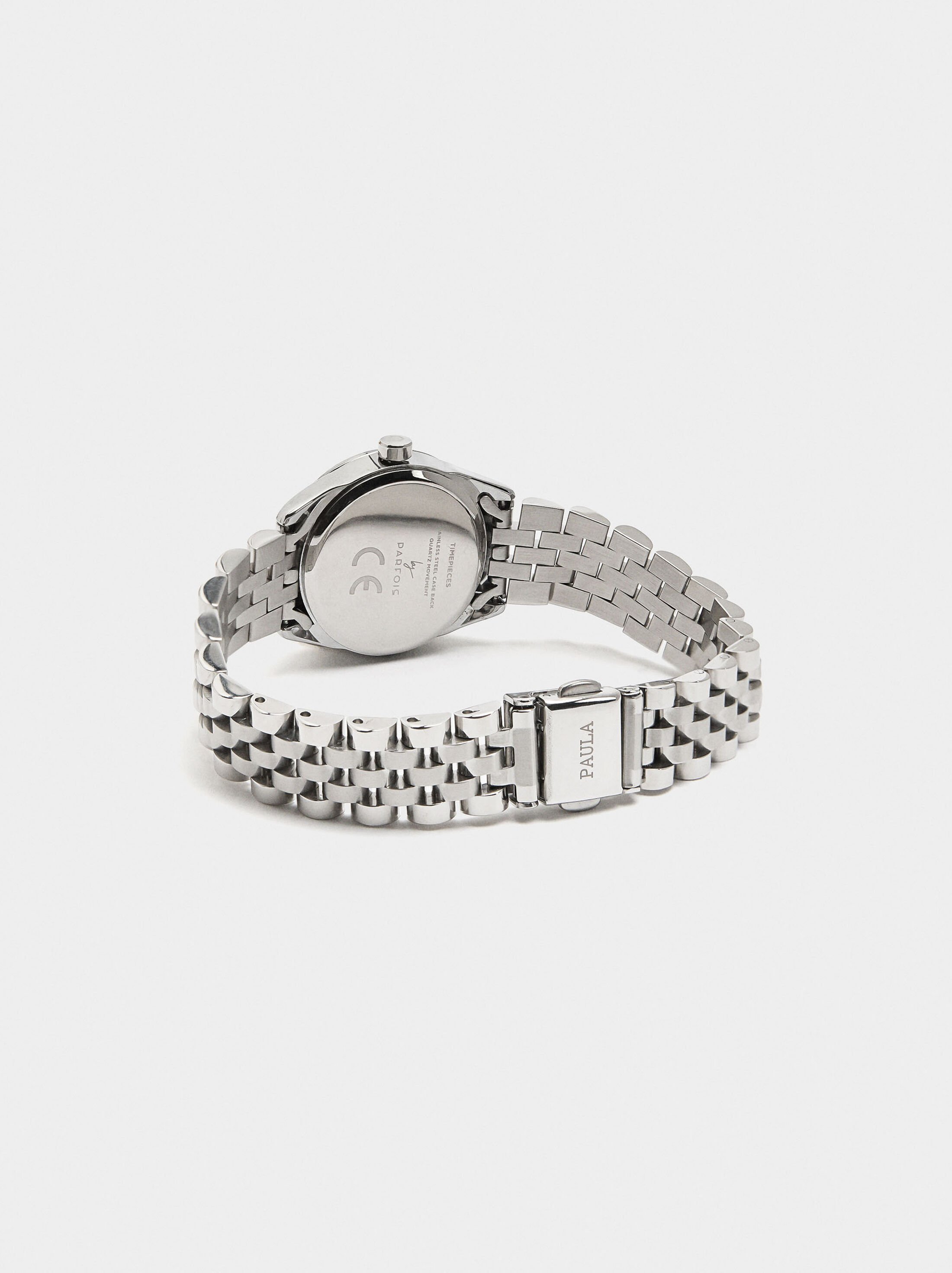 Round watch with stainless steel bracelet image number 1.0