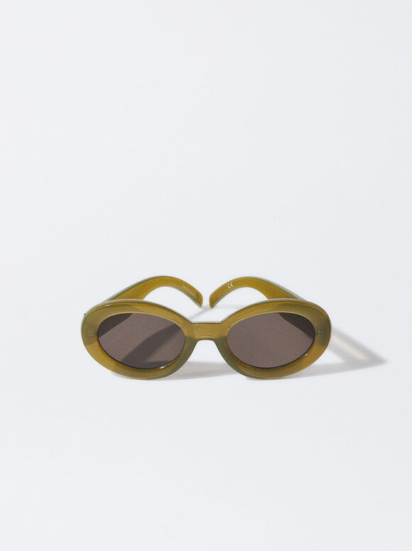 Sonnenbrille Mit Ovalem Rahmen, Khaki, hi-res