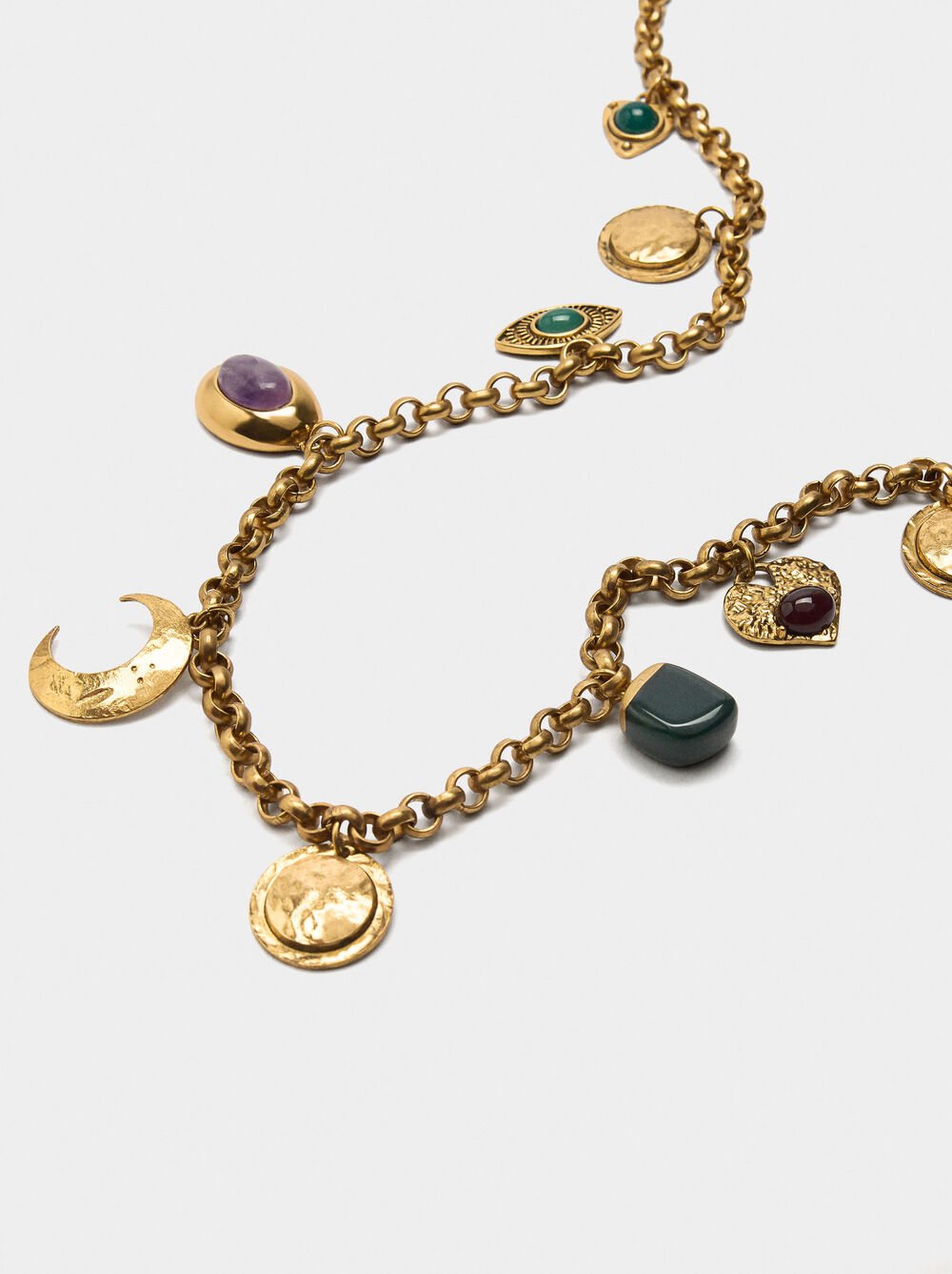 Collier long en maillons avec pierres