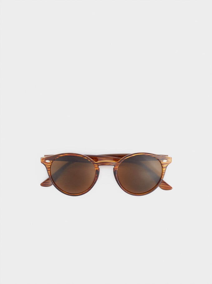 Sunglasses With Round Frames, Brown, hi-res