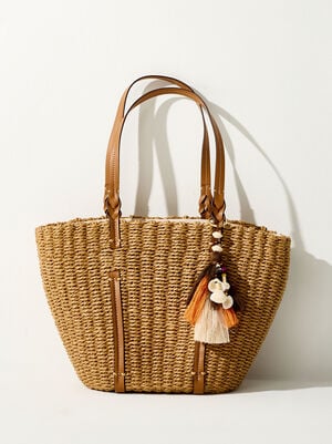 Straw Effect Shopper Bag With Pendant L image number 0.0