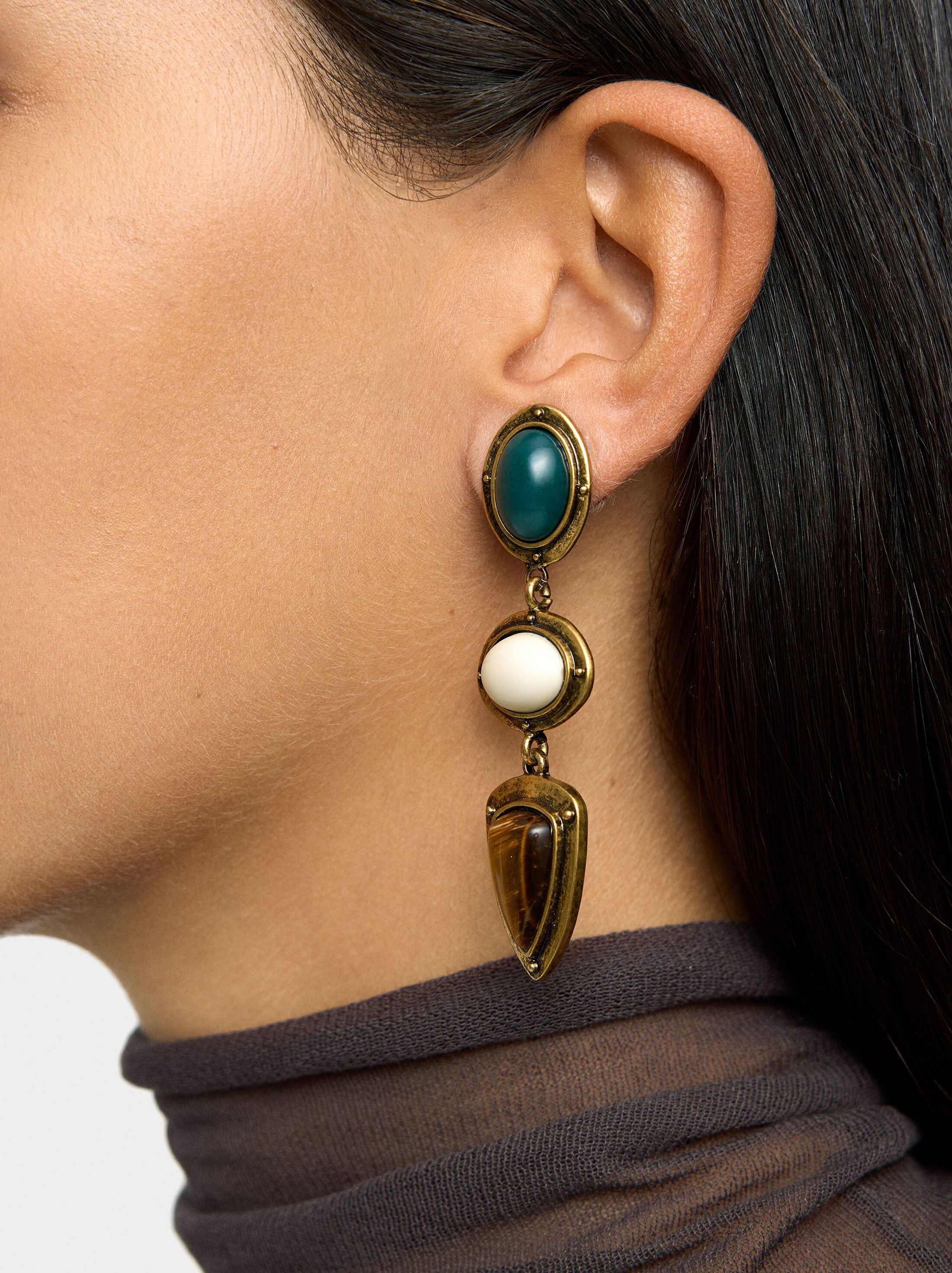 Geometric earrings with stones image number 1.0