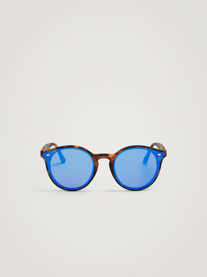 Round Tortoiseshell Sunglasses, Blue, hi-res
