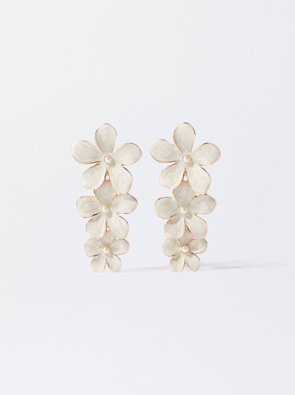 Enamel Earrings, Beige, hi-res