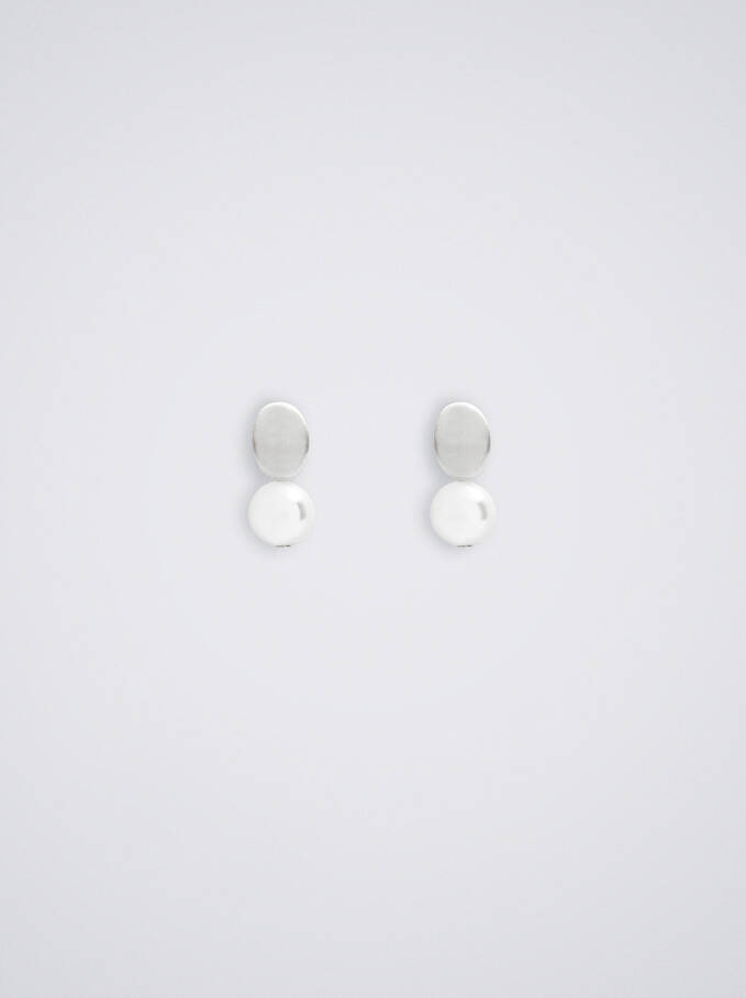 Silver Earrings With Pearls, White, hi-res