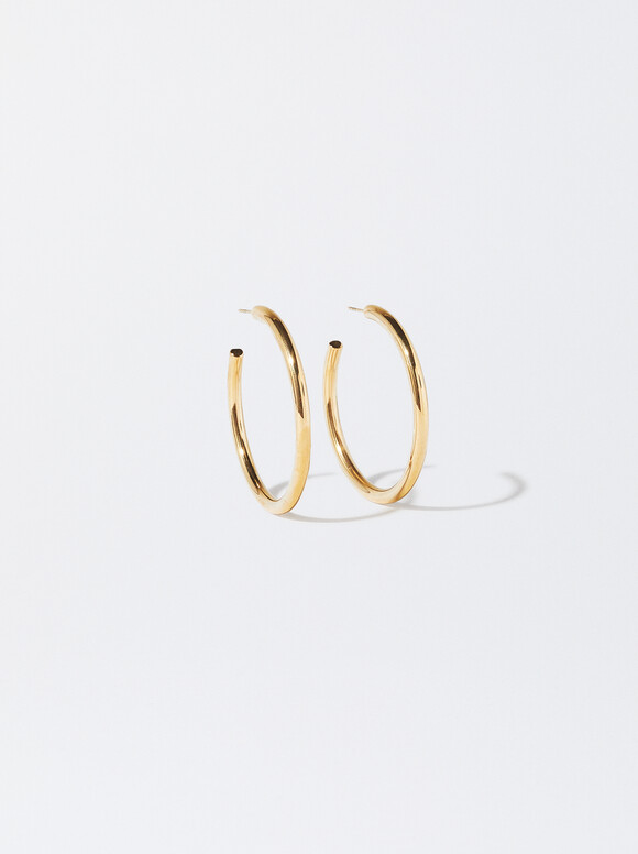 Stainless Steel Golden Hoop Earrings, Golden, hi-res