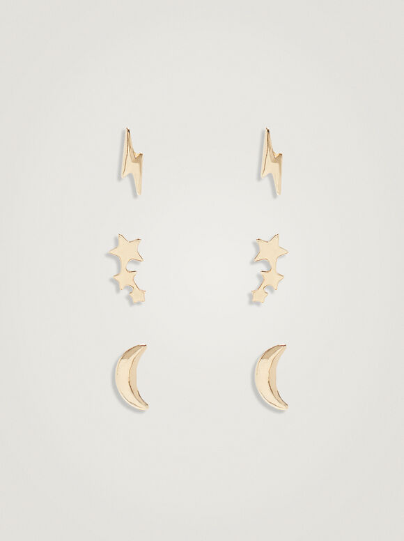 Set Of Earrings With Charms, Golden, hi-res