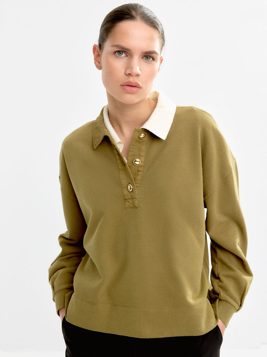 Felpa 100% cotone con colletto da polo