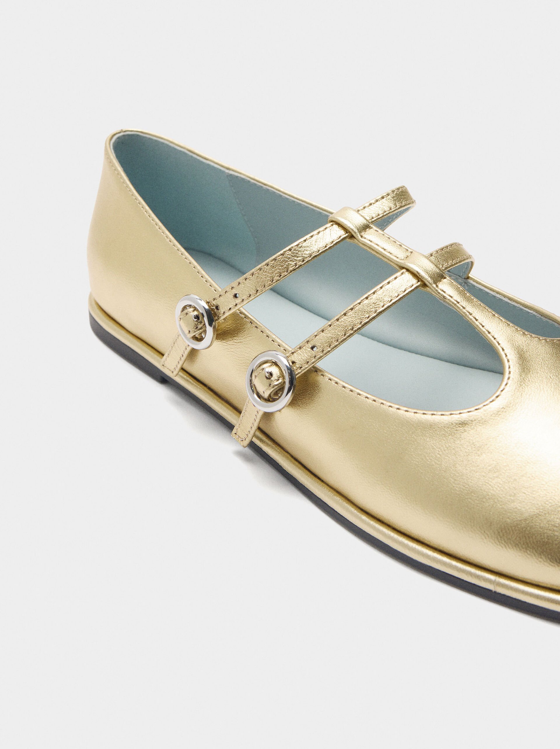 Flat leather shoes with double T-bar image number 5.0