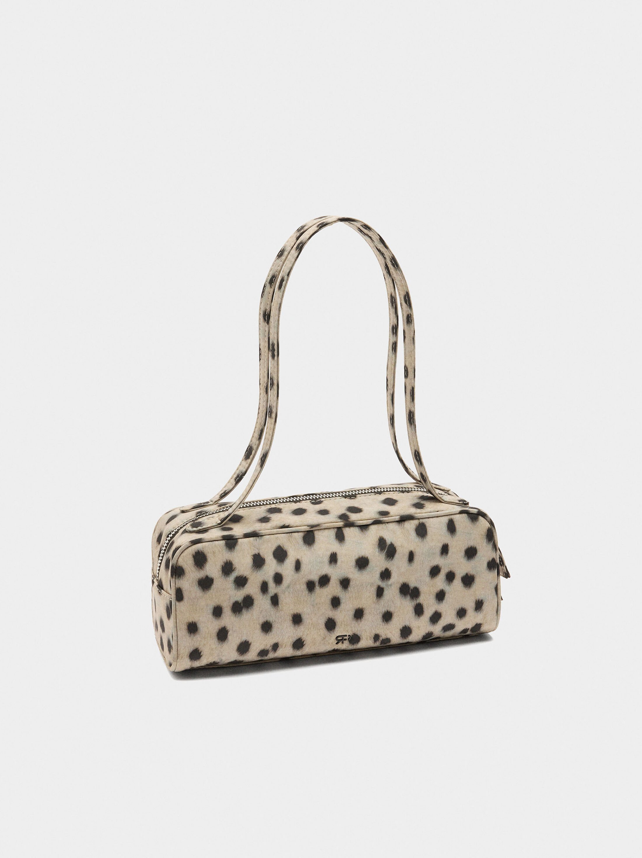 Shoulder bag in printed nylon with animal print image number 3.0