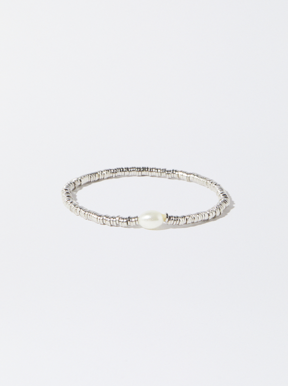 Silver-Plated Bracelet With Faux Pearl, Silver, hi-res