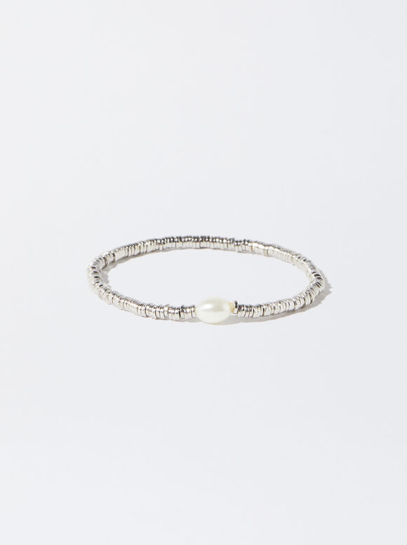 Silver-Plated Bracelet With Faux Pearl, Silver, hi-res