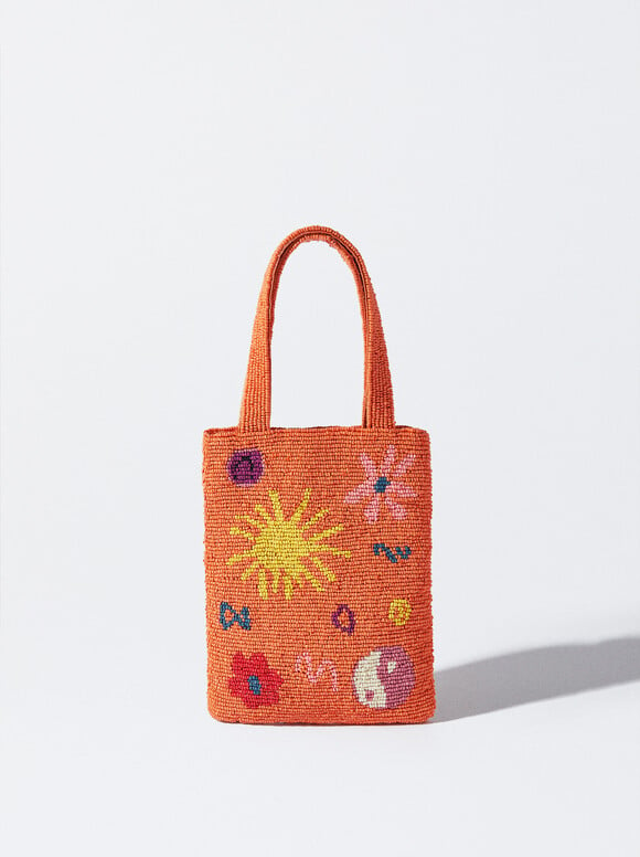 Handbag With Beads, Orange, hi-res