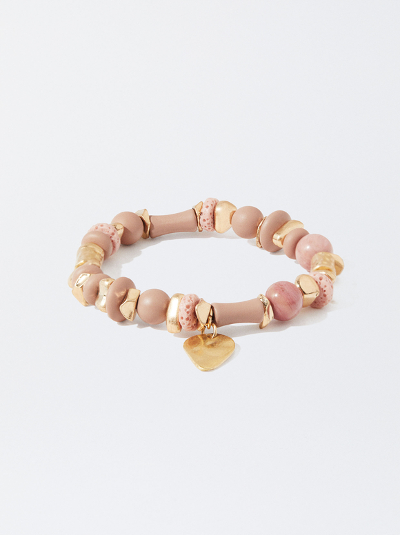 Set Of Elastic Bracelets With Stone, Pink, hi-res