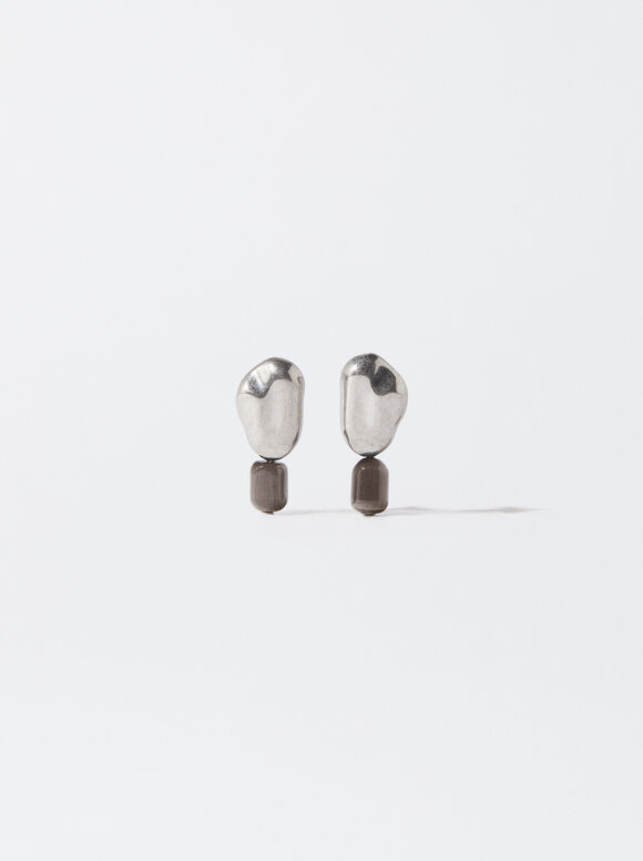 Earrings With Stone, Grey, hi-res