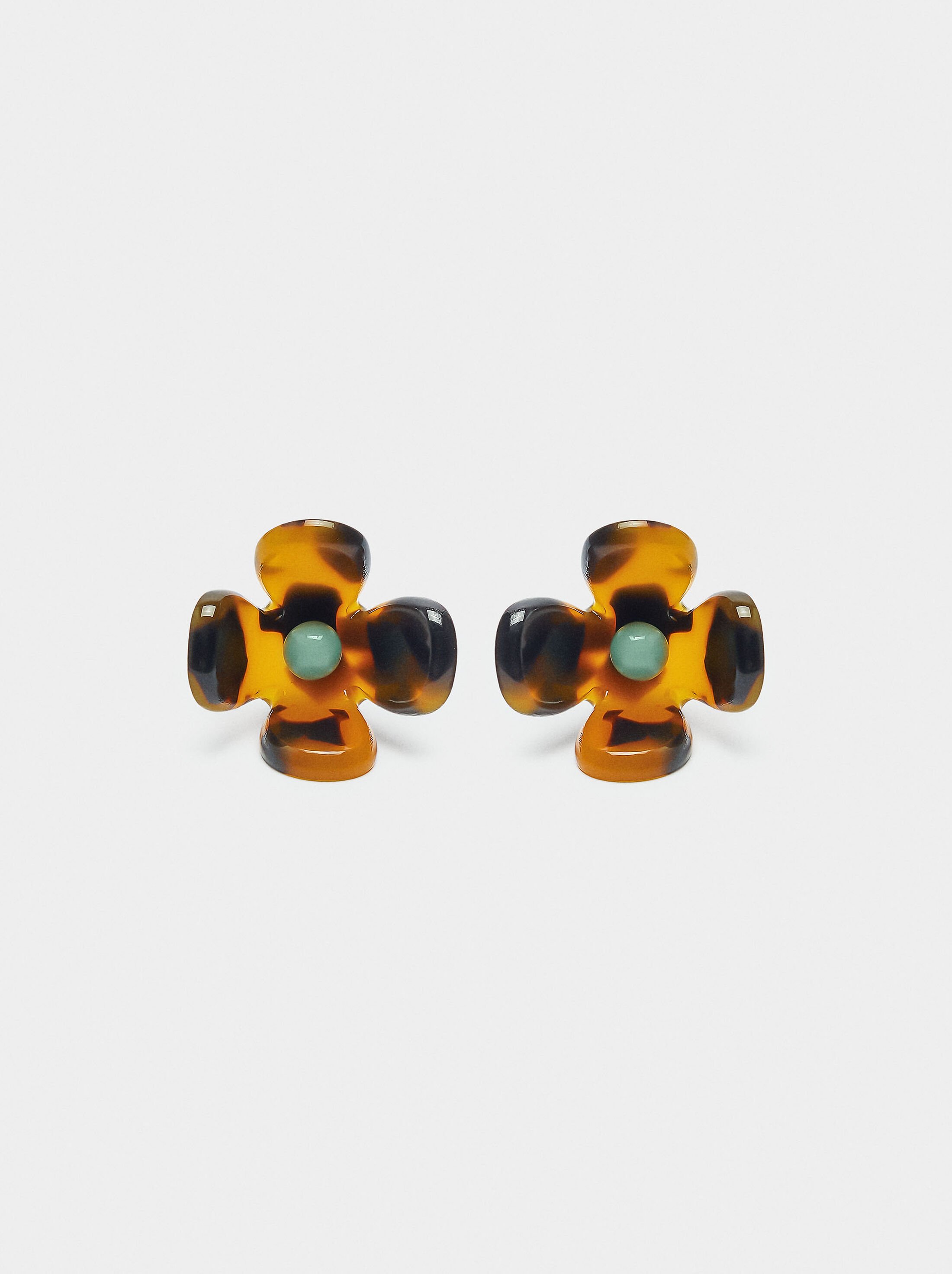 Flower earrings with tortoiseshell effect image number 0.0