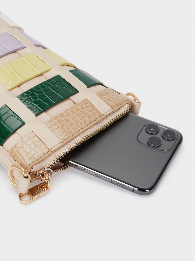 Patchwork Mobile Phone Case With Shoulder Strap, Ecru, hi-res