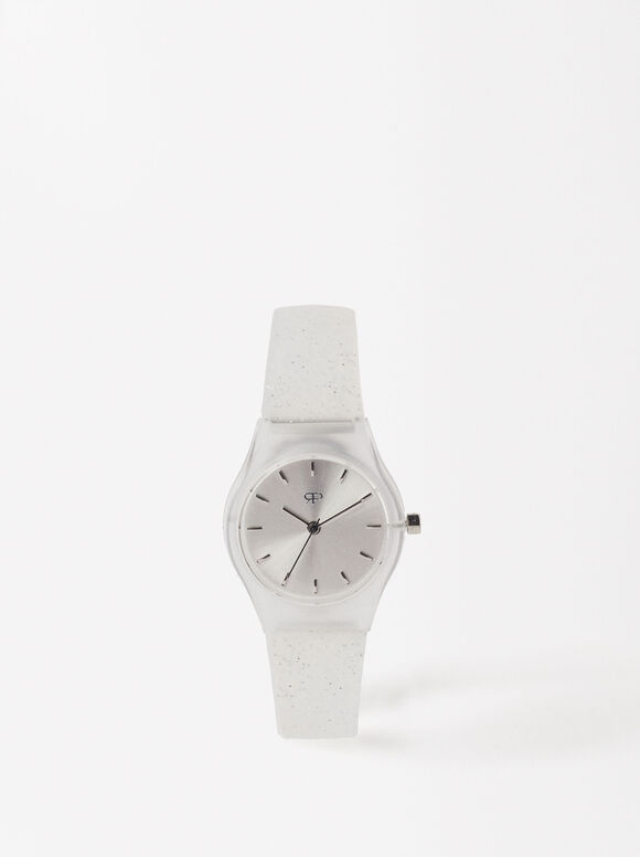 Watch With Silicone Strap, White, hi-res