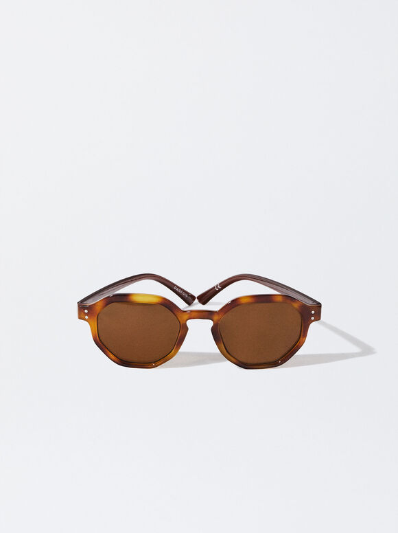 Sechseckige Sonnenbrille, Braun, hi-res
