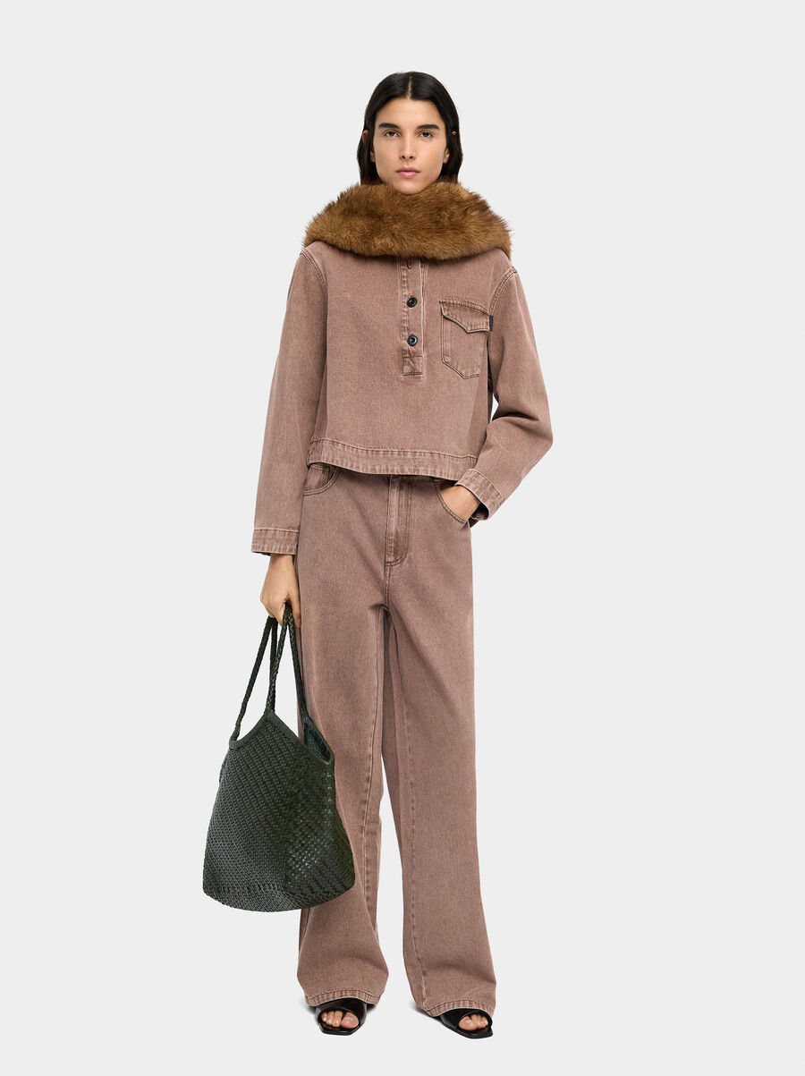 Woven leather shopper bag