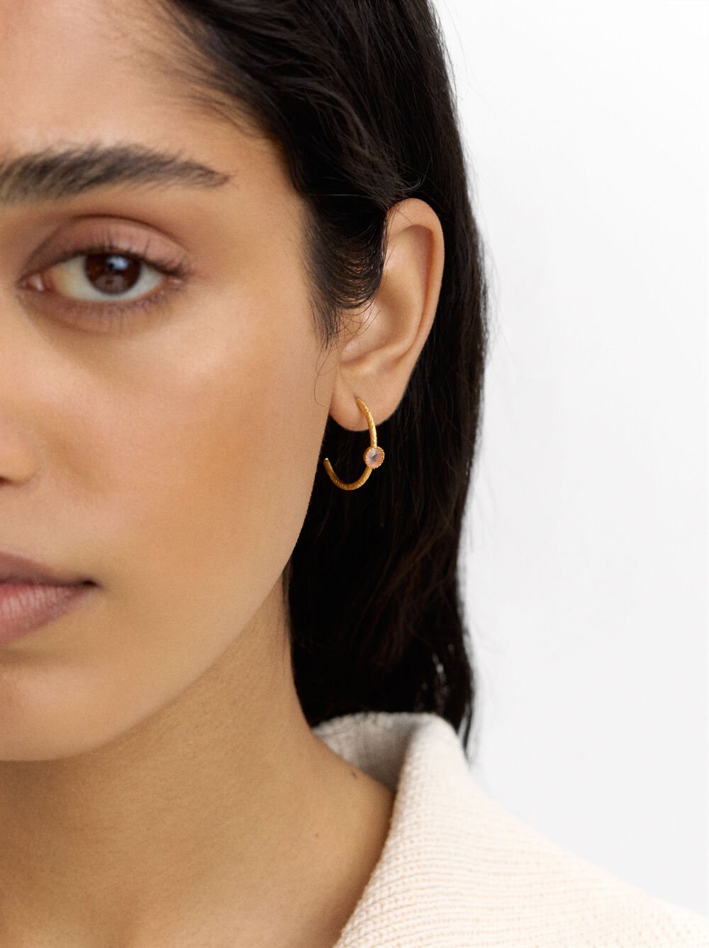 Open hoop earring with zirconia - 925 sterling silver