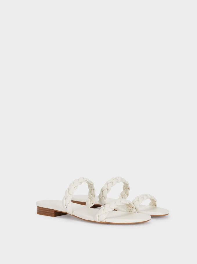 Flat Sandals With Braided Straps, White, hi-res