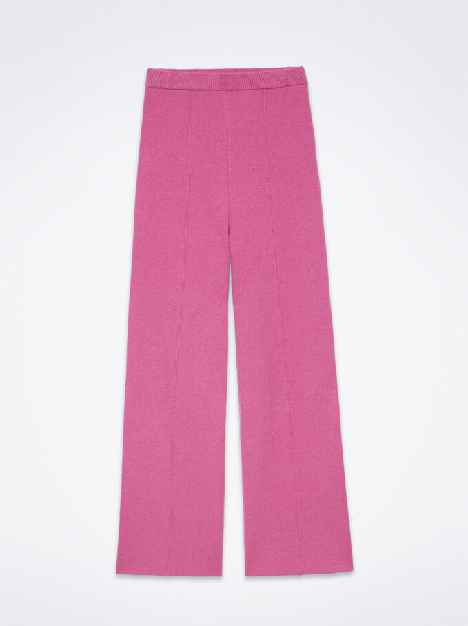 Straight Pants With Elastic Waistband, Pink, hi-res