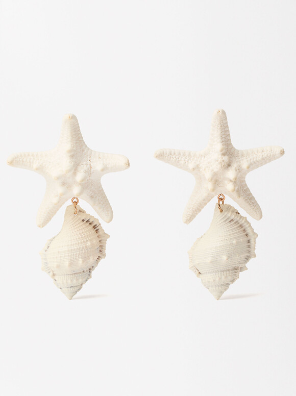 Shell Star Earrings, White, hi-res