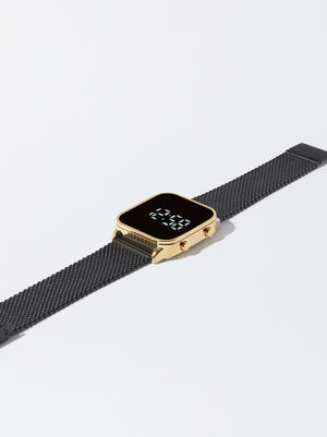 Digital Watch With Steel Wristband