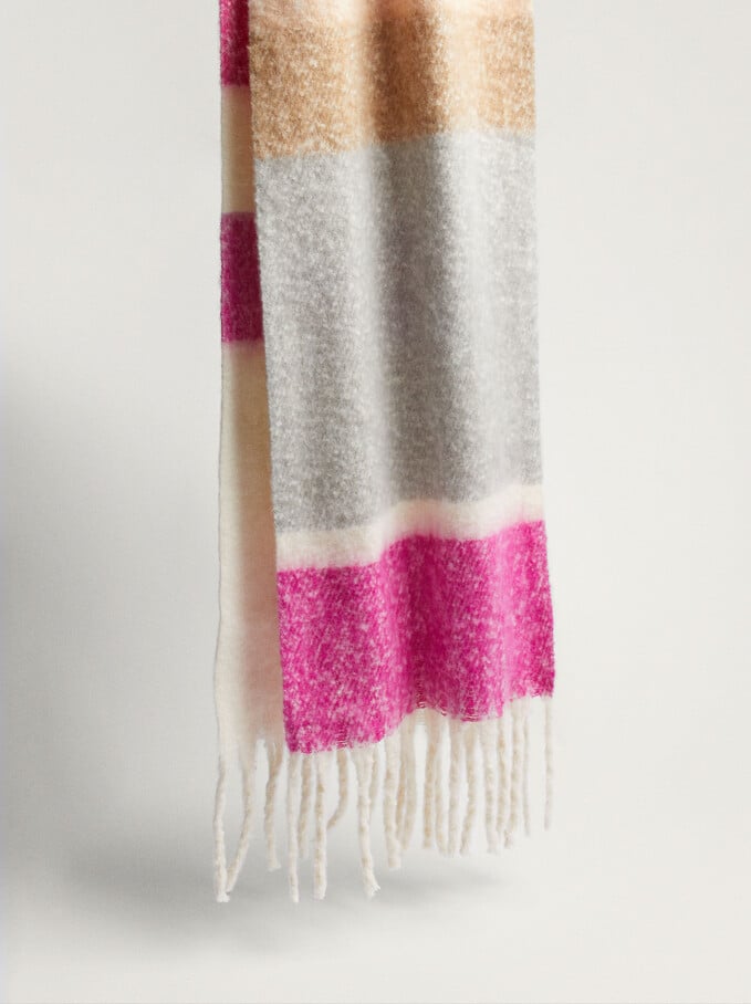 Printed Maxi Scarf With Fringing, Pink, hi-res