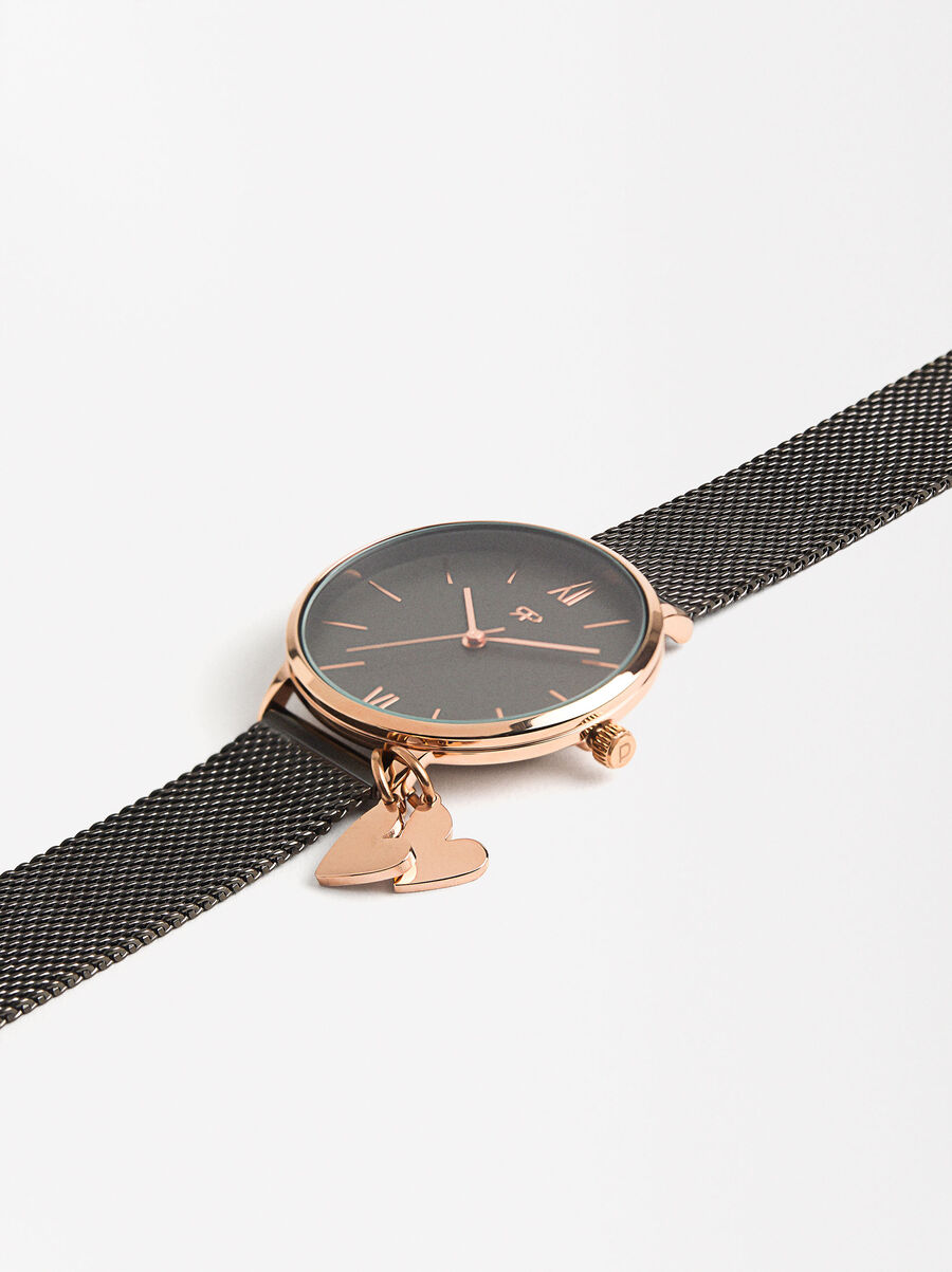 Stainless steel bracelet watch with heart