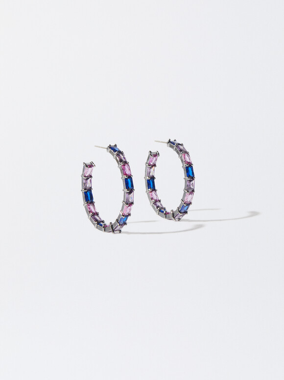 Hoop Earrings With Zirconia, Multicolor, hi-res