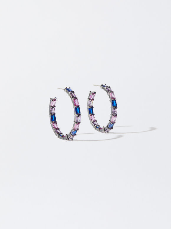 Hoop Earrings With Zirconia, Multicolor, hi-res