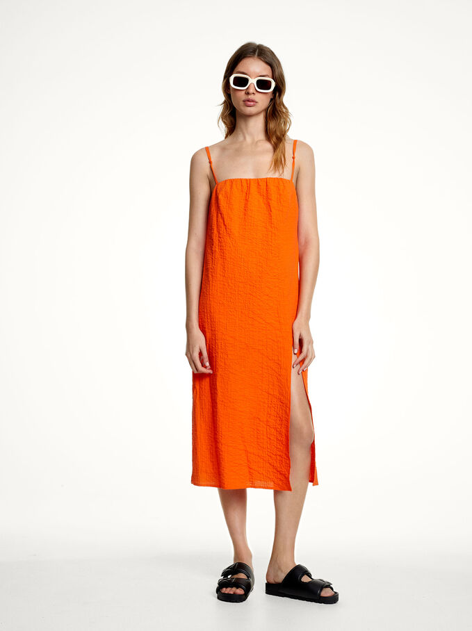 Strappy Dress With Slit, Orange, hi-res