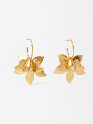 Flower Hoop Earrings, Golden, hi-res
